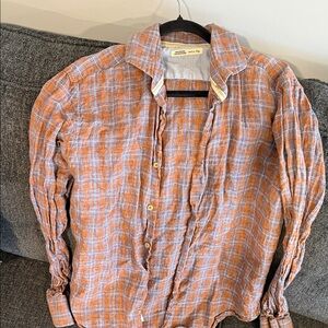 Billy Reid Orange and White Plaid Casual Shirt